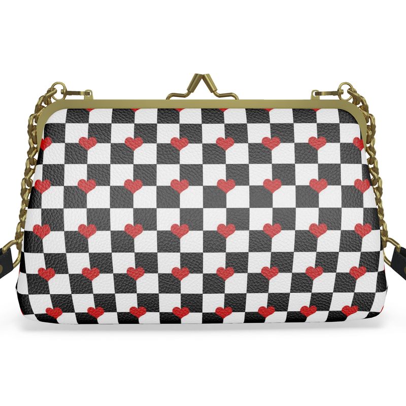 Checkered Hearts Gold Frame Bag