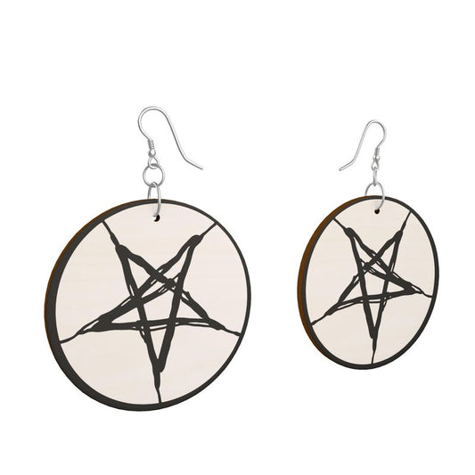 Satanic Pentagram Wooden Earrings