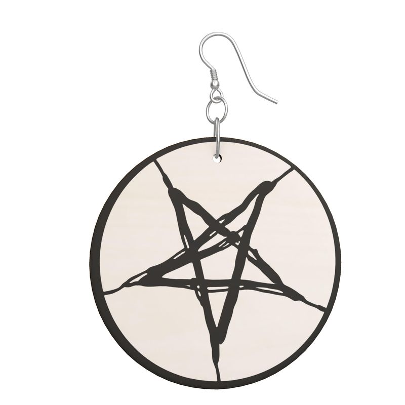 Satanic Pentagram Wooden Earrings