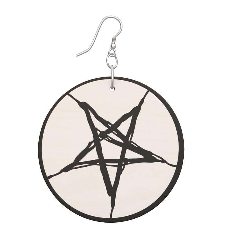 Satanic Pentagram Wooden Earrings