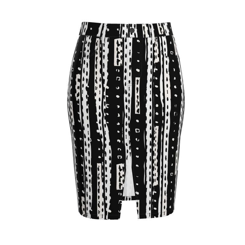 Dot Matrix Denim Midi Skirt