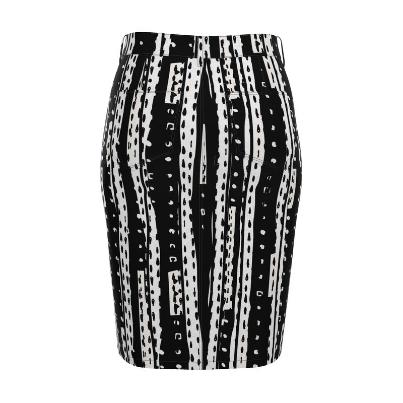 Dot Matrix Denim Midi Skirt